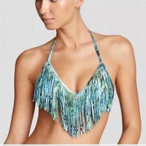 l*space Audrey Viridian Fringe Bikini Top